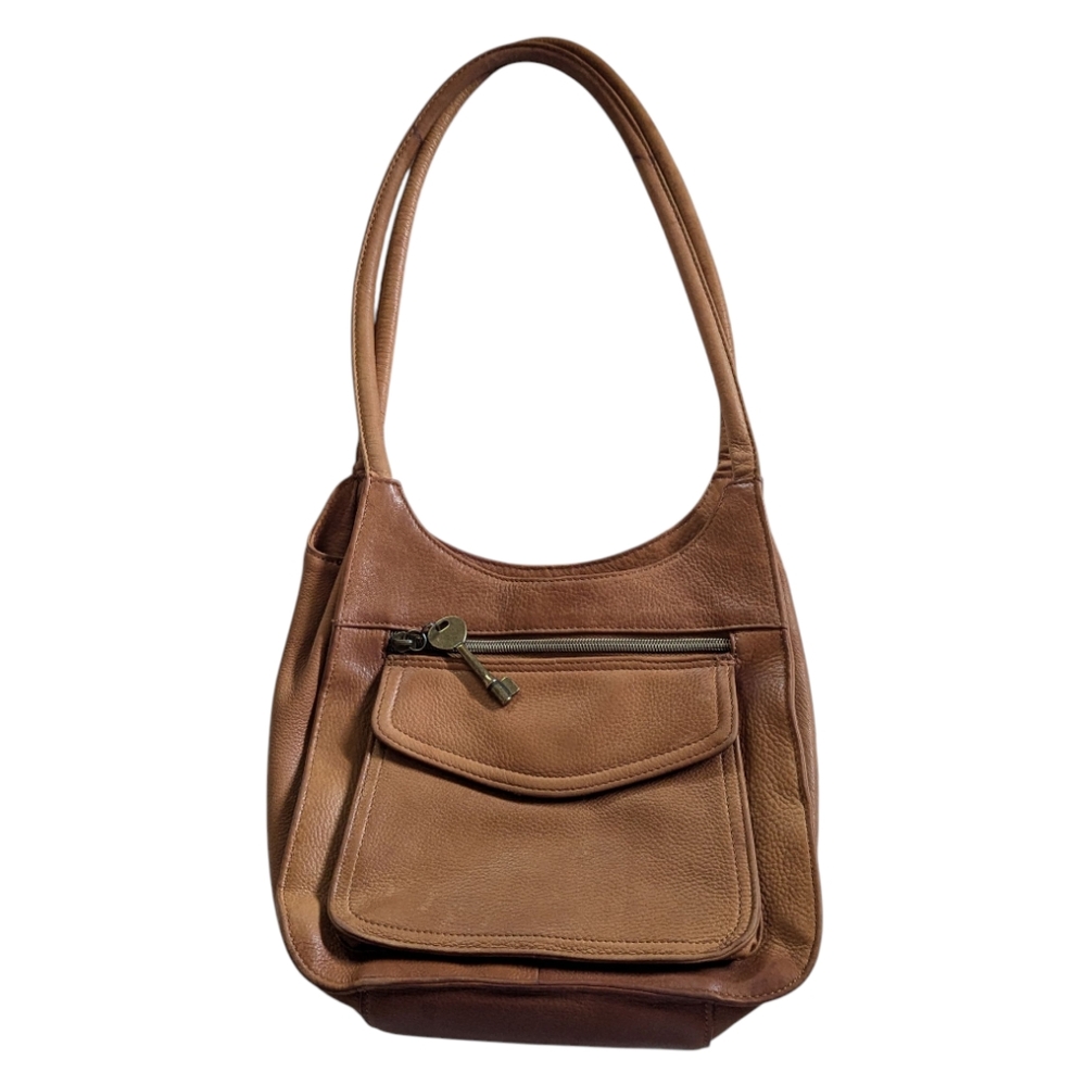 Vintage Fossil Leather Shoulder Bag # 75082 Tan
